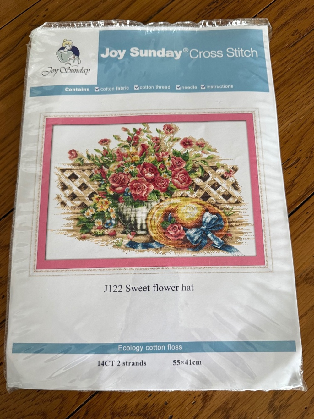 Floral Hat Sweet 14 Count Aida Joy Sunday Cross Stitching Kit New
